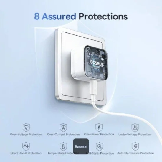 Baseus Palm Fast Charger 1C 30W with Cable USB-C to USB-C 60W - Moon White